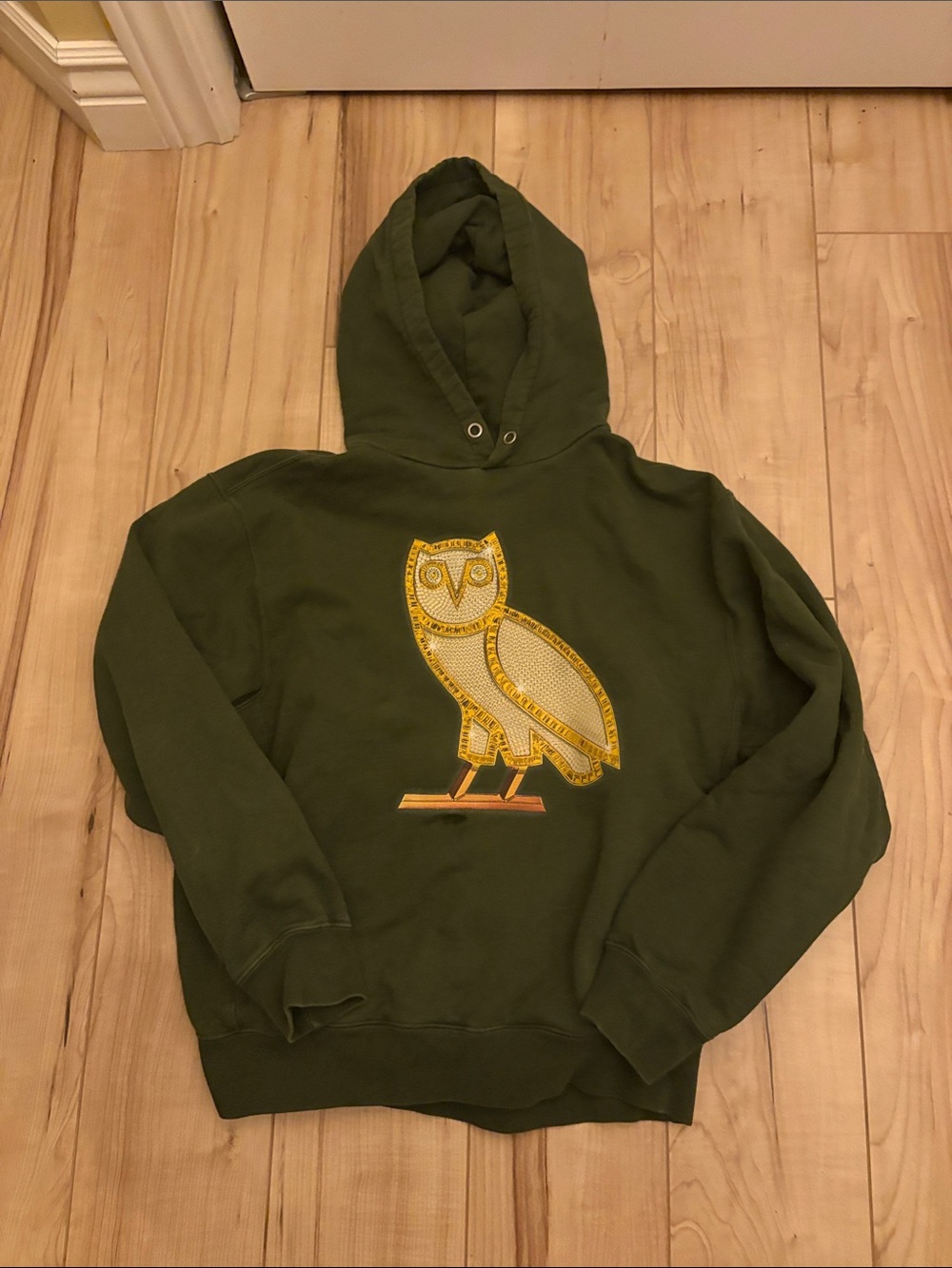 OVO Men Olive Green Hoodie with Yellow Owl Patch Limited Edition